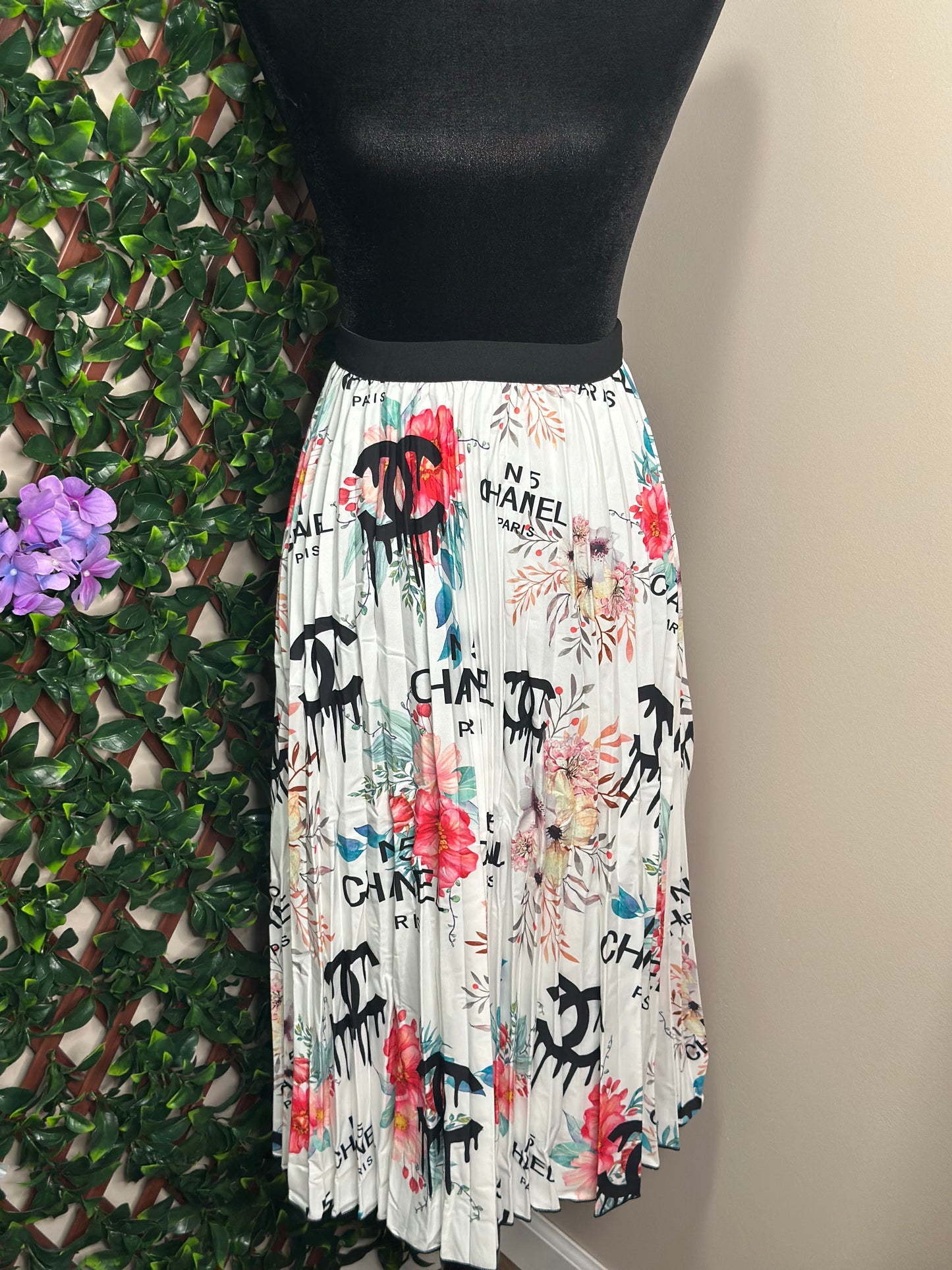 CC Inspired Floral Pleated Skirt