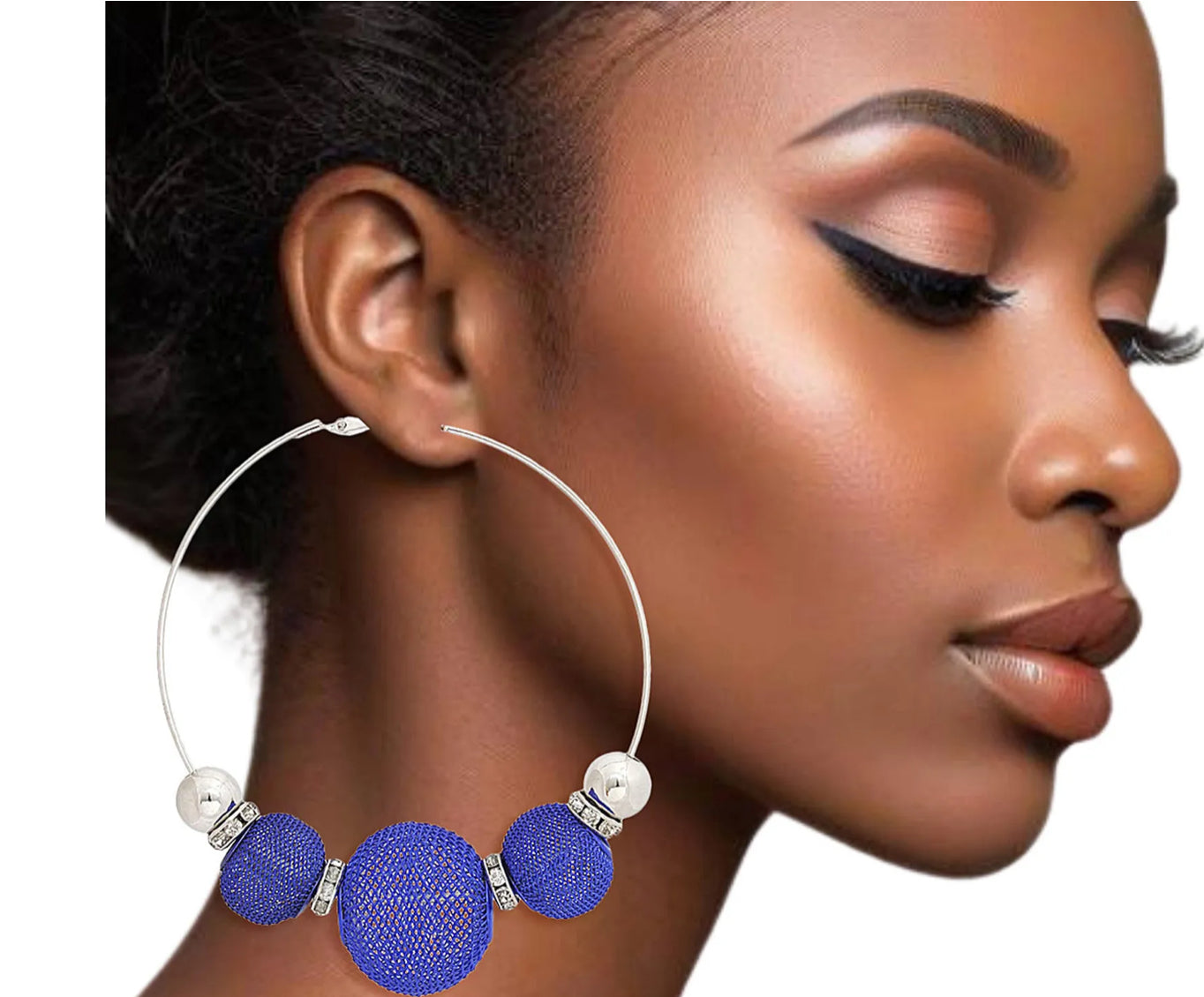 Blue Mesh Silver Hoops