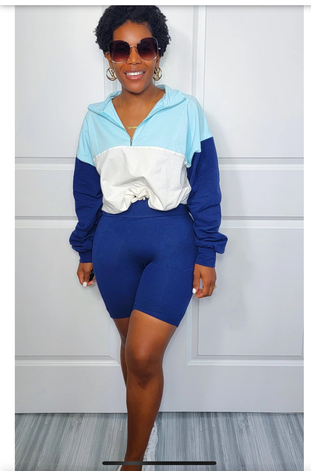 Two Tone Blue Track Biker Set