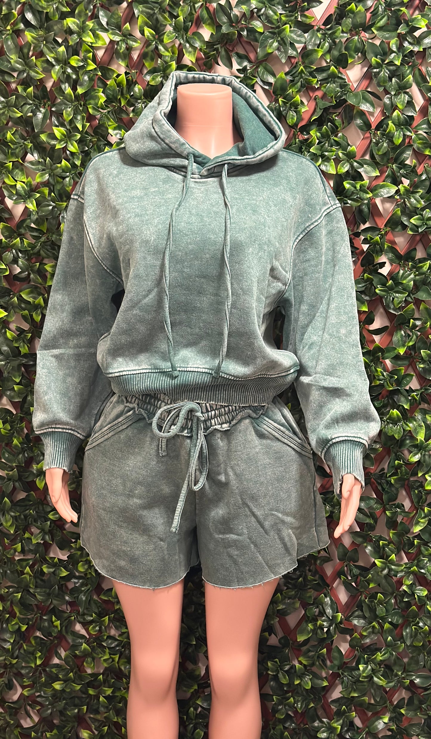 All Washed Up Hoodie Short Set (Green)