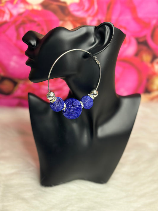 Blue Mesh Silver Hoops