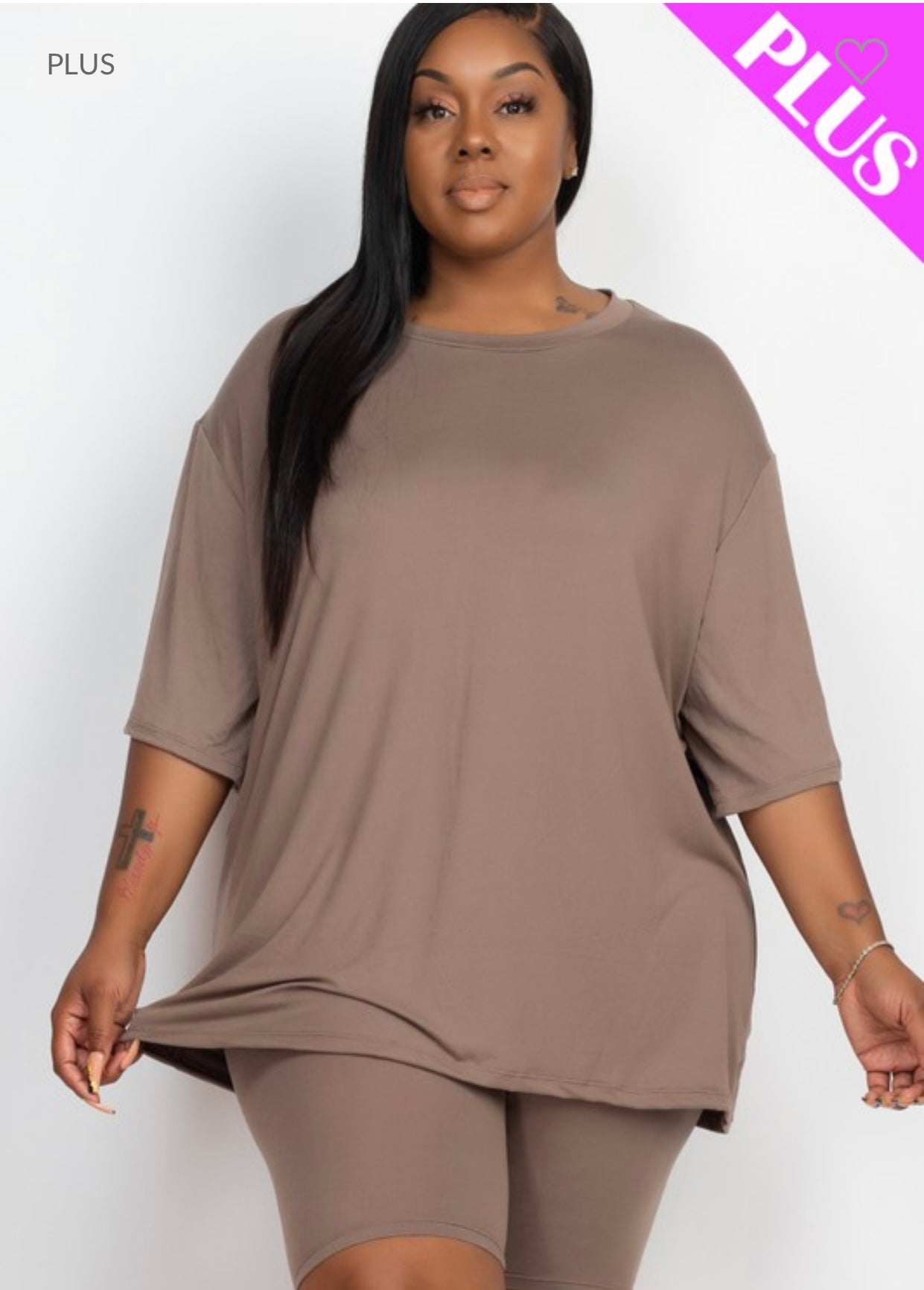 Oversized Shirt Biker Short Set