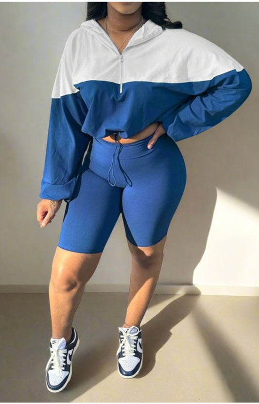 Blue Track Biker Short Set