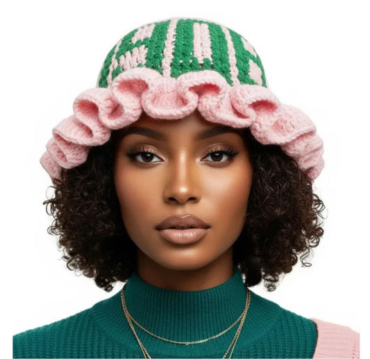 AKA Sorority Crochet Ruffle 1908 Bucket Hat