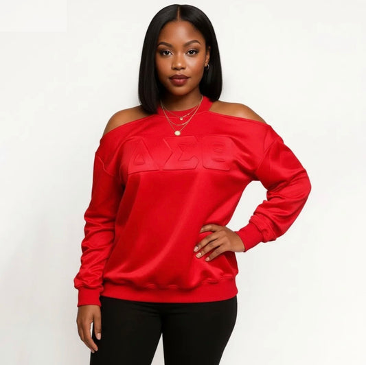 DST Red Cold shoulder Sweater