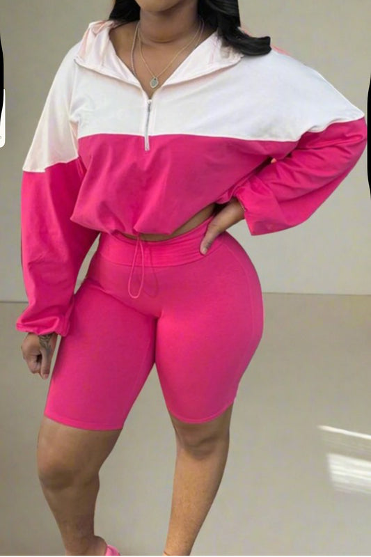 Pink Track Biker Short Set